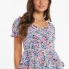 Quiz Blue Multi Floral Peplum Top