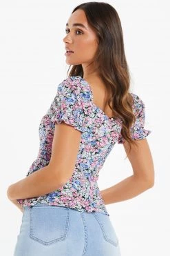 Quiz Blue Multi Floral Peplum Top -Quiz Store Online unnamed file 1006