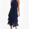 Quiz Blue Halter Neck Tiered Midaxi Dress