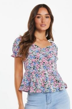 Quiz Blue Multi Floral Peplum Top -Quiz Store Online unnamed file 1010