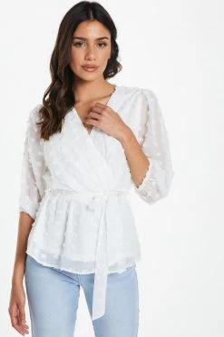 Quiz Cream Chiffon Wrap Peplum Top