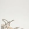 Quiz Silver Diamante Three Band Block Heel Sandals