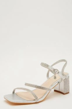Quiz Silver Diamante Three Band Block Heel Sandals -Quiz Store Online unnamed file 1026