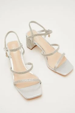 Quiz Silver Diamante Three Band Block Heel Sandals -Quiz Store Online unnamed file 1027