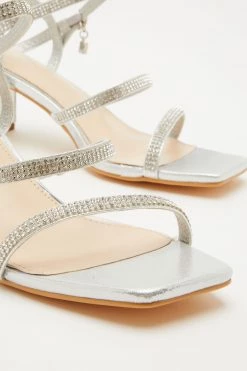 Quiz Silver Diamante Three Band Block Heel Sandals -Quiz Store Online unnamed file 1028