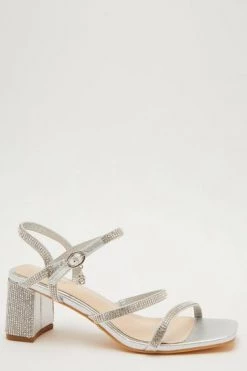 Quiz Silver Diamante Three Band Block Heel Sandals -Quiz Store Online unnamed file 1029