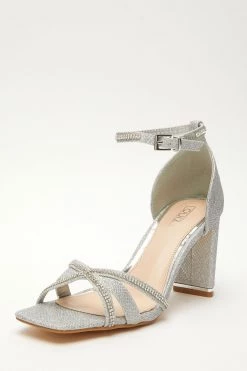 Quiz Silver Satin Cross Diamante Strap Block Heel Sandals -Quiz Store Online unnamed file 1033
