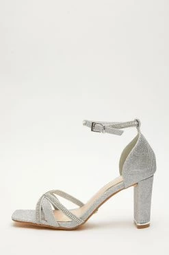 Quiz Silver Satin Cross Diamante Strap Block Heel Sandals -Quiz Store Online unnamed file 1034