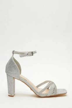 Quiz Silver Satin Cross Diamante Strap Block Heel Sandals -Quiz Store Online unnamed file 1036