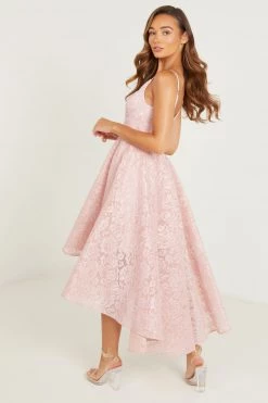 Quiz Pink Lace Strappy V Neck Dip Hem Dress -Quiz Store Online unnamed file 105