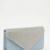 Quiz Blue Satin Diamante Flap Clutch Bag