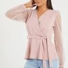 Quiz Pink Mesh Wrap Peplum Top