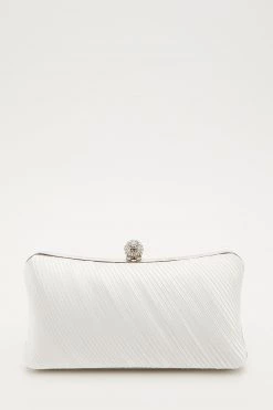Quiz White Pleated Diamante Pillow Box Bag