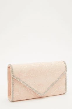 Quiz Pink Glitter Lace Diamante Bag