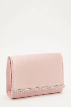 Quiz Pink Satin Diamante Strip Clutch Bag