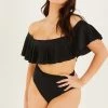 Quiz Black Textured High Waist Bikini Bottoms