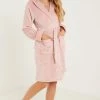 Quiz Pink Luxury Fleece Trim Hooded Dressing Gown