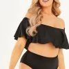Quiz Black Textured Frill Bikini Top