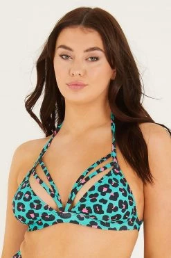 Quiz Green Leopard Bikini Top