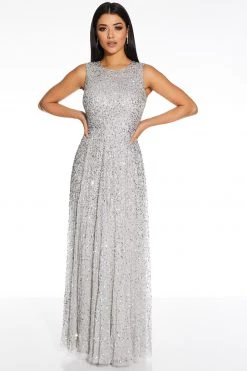 Quiz Grey Sequin Embellished Maxi Dress