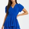 Quiz Blue Chiffon Wrap Frill Playsuit
