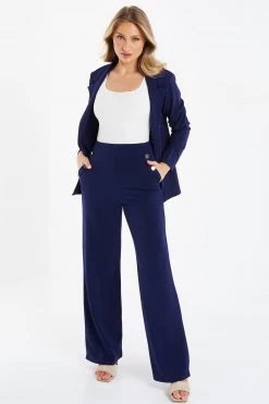 Quiz Navy Blue High Waist Palazzo Trousers