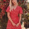 Quiz Red Floral Wrap Skater Dress