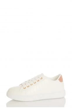 Quiz White White Faux Croc Lace Up Trainer With Rose Diamante Back -Quiz Store Online unnamed file 1207