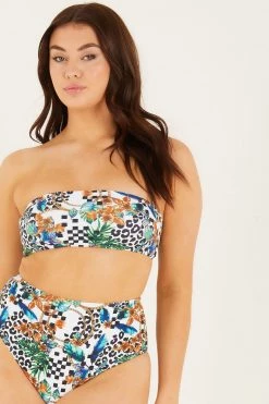 Quiz Multi Leopard Chain Print Bandeau Bikini Top