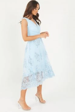 Quiz Blue Lace Dip Hem Dress