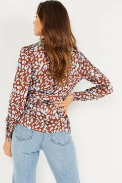 Quiz Brown Animal Print Satin Wrap Shirt -Quiz Store Online unnamed file 1260