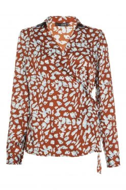 Quiz Brown Animal Print Satin Wrap Shirt -Quiz Store Online unnamed file 1261