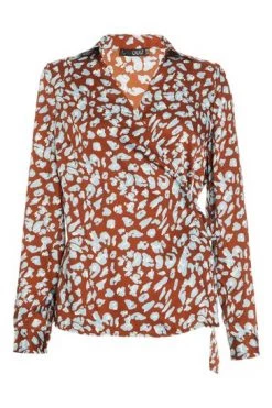 Quiz Brown Animal Print Satin Wrap Shirt -Quiz Store Online unnamed file 1263