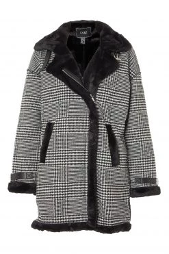 Quiz Black Check Faux Fur Trim Coat -Quiz Store Online unnamed file 1302