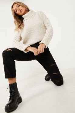 Quiz Black Ripped Straight Leg Turn Up Jeans