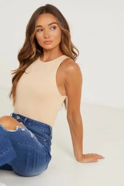 Quiz White Jersey Sleeveless Bodysuit