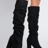 Quiz Black Regular Fit Faux Suede Rouched Boot