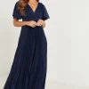 Quiz Blue Pleated Wrap Maxi Dress With Angelic Sleeves