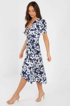 Quiz Blue Floral Wrap Dip Hem Dress -Quiz Store Online unnamed file 16