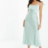 Quiz Sage Green Satin Tie Back Midi Dress
