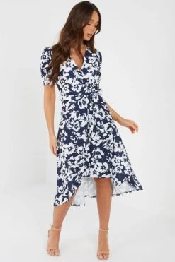 Quiz Blue Floral Wrap Dip Hem Dress -Quiz Store Online unnamed file 19