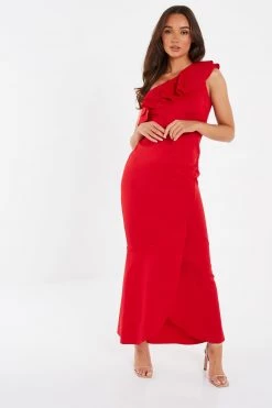 Quiz Red One Should Frill Maxi Dress