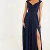 Quiz Navy Glitter Wrap Front Split Maxi Dress