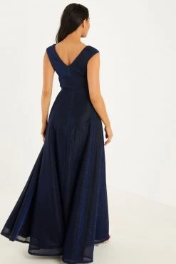 Quiz Navy Glitter Wrap Front Split Maxi Dress -Quiz Store Online unnamed file 212