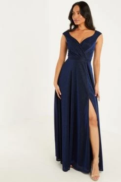 Quiz Navy Glitter Wrap Front Split Maxi Dress -Quiz Store Online unnamed file 215