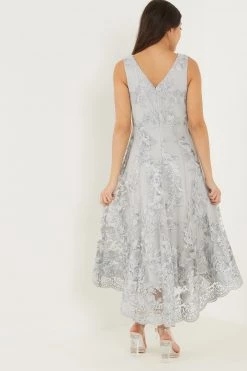 Quiz Grey Lace Bardot Dip Hem Dress -Quiz Store Online unnamed file 226