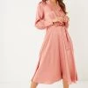 Quiz Peach Satin Wrap Midi Dress
