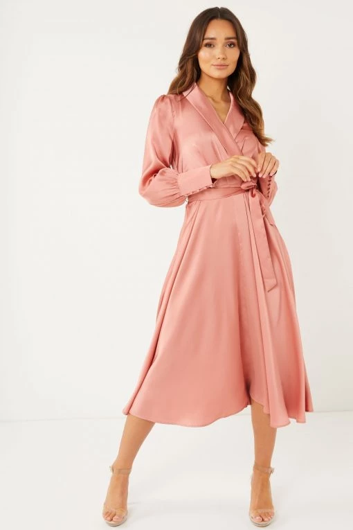 Quiz Peach Satin Wrap Midi Dress -Quiz Store Online unnamed file 233