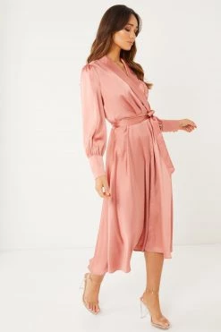 Quiz Peach Satin Wrap Midi Dress -Quiz Store Online unnamed file 234