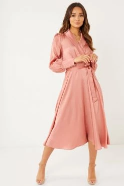 Quiz Peach Satin Wrap Midi Dress -Quiz Store Online unnamed file 238